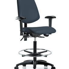 Vinyl Chair - High Bench Height with Medium Back, Seat Tilt, Adjustable Arms, Chrome Foot Ring, & Casters in Imperial Blue Trailblazer Vinyl - VHBCH-MB-RG-T1-A1-CF-RC-8582