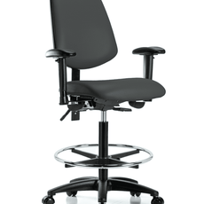 Vinyl Chair - High Bench Height with Medium Back, Seat Tilt, Adjustable Arms, Chrome Foot Ring, & Casters in Charcoal Trailblazer Vinyl - VHBCH-MB-RG-T1-A1-CF-RC-8605