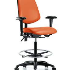 Vinyl Chair - High Bench Height with Medium Back, Seat Tilt, Adjustable Arms, Chrome Foot Ring, & Casters in Orange Kist Trailblazer Vinyl - VHBCH-MB-RG-T1-A1-CF-RC-8613