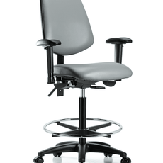 Vinyl Chair - High Bench Height with Medium Back, Seat Tilt, Adjustable Arms, Chrome Foot Ring, & Casters in Sterling Supernova Vinyl - VHBCH-MB-RG-T1-A1-CF-RC-8840