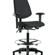 Vinyl Chair - High Bench Height with Medium Back, Seat Tilt, Adjustable Arms, Chrome Foot Ring, & Stationary Glides in Black Trailblazer Vinyl - VHBCH-MB-RG-T1-A1-CF-RG-8540