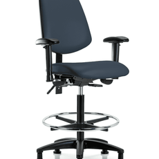 Vinyl Chair - High Bench Height with Medium Back, Seat Tilt, Adjustable Arms, Chrome Foot Ring, & Stationary Glides in Imperial Blue Trailblazer Vinyl - VHBCH-MB-RG-T1-A1-CF-RG-8582