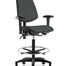 Vinyl Chair - High Bench Height with Medium Back, Seat Tilt, Adjustable Arms, Chrome Foot Ring, & Stationary Glides in Charcoal Trailblazer Vinyl - VHBCH-MB-RG-T1-A1-CF-RG-8605
