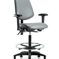 Vinyl Chair - High Bench Height with Medium Back, Seat Tilt, Adjustable Arms, Chrome Foot Ring, & Stationary Glides in Sterling Supernova Vinyl - VHBCH-MB-RG-T1-A1-CF-RG-8840