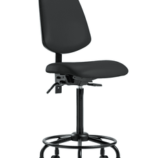 Vinyl Chair - High Bench Height with Round Tube Base, Medium Back, & Casters in Black Trailblazer Vinyl - VHBCH-MB-RT-T0-A0-RC-8540