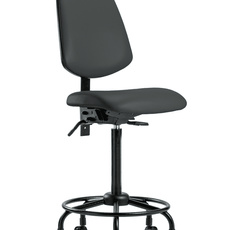 Vinyl Chair - High Bench Height with Round Tube Base, Medium Back, & Casters in Charcoal Trailblazer Vinyl - VHBCH-MB-RT-T0-A0-RC-8605