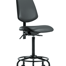 Vinyl Chair - High Bench Height with Round Tube Base, Medium Back, & Casters in Carbon Supernova Vinyl - VHBCH-MB-RT-T0-A0-RC-8823