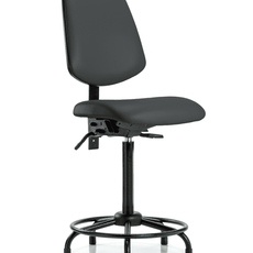 Vinyl Chair - High Bench Height with Round Tube Base, Medium Back, & Stationary Glides in Charcoal Trailblazer Vinyl - VHBCH-MB-RT-T0-A0-RG-8605