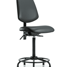 Vinyl Chair - High Bench Height with Round Tube Base, Medium Back, & Stationary Glides in Carbon Supernova Vinyl - VHBCH-MB-RT-T0-A0-RG-8823
