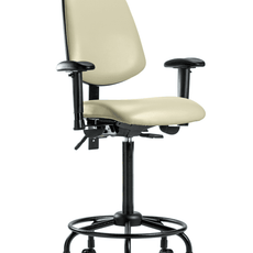 Vinyl Chair - High Bench Height with Round Tube Base, Medium Back, Adjustable Arms, & Casters in Adobe White Trailblazer Vinyl - VHBCH-MB-RT-T0-A1-RC-8501