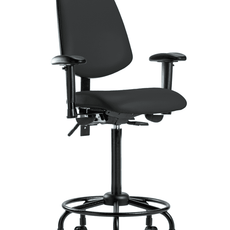 Vinyl Chair - High Bench Height with Round Tube Base, Medium Back, Adjustable Arms, & Casters in Black Trailblazer Vinyl - VHBCH-MB-RT-T0-A1-RC-8540