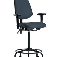 Vinyl Chair - High Bench Height with Round Tube Base, Medium Back, Adjustable Arms, & Casters in Imperial Blue Trailblazer Vinyl - VHBCH-MB-RT-T0-A1-RC-8582