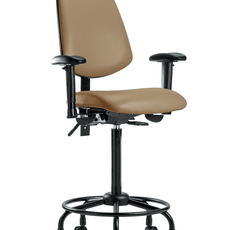 Vinyl Chair - High Bench Height with Round Tube Base, Medium Back, Adjustable Arms, & Casters in Taupe Trailblazer Vinyl - VHBCH-MB-RT-T0-A1-RC-8584