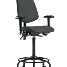 Vinyl Chair - High Bench Height with Round Tube Base, Medium Back, Adjustable Arms, & Casters in Charcoal Trailblazer Vinyl - VHBCH-MB-RT-T0-A1-RC-8605