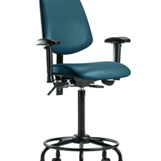 Vinyl Chair - High Bench Height with Round Tube Base, Medium Back, Adjustable Arms, & Casters in Marine Blue Supernova Vinyl - VHBCH-MB-RT-T0-A1-RC-8801