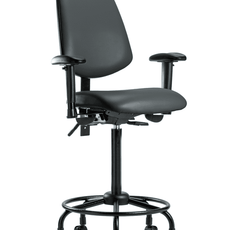 Vinyl Chair - High Bench Height with Round Tube Base, Medium Back, Adjustable Arms, & Casters in Carbon Supernova Vinyl - VHBCH-MB-RT-T0-A1-RC-8823