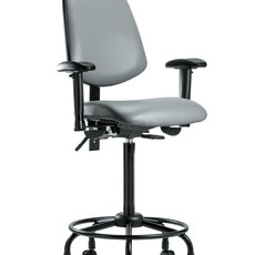 Vinyl Chair - High Bench Height with Round Tube Base, Medium Back, Adjustable Arms, & Casters in Sterling Supernova Vinyl - VHBCH-MB-RT-T0-A1-RC-8840