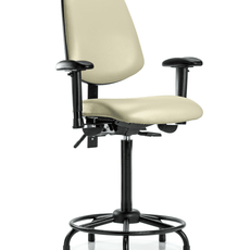 Vinyl Chair - High Bench Height with Round Tube Base, Medium Back, Adjustable Arms, & Stationary Glides in Adobe White Trailblazer Vinyl - VHBCH-MB-RT-T0-A1-RG-8501