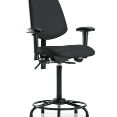 Vinyl Chair - High Bench Height with Round Tube Base, Medium Back, Adjustable Arms, & Stationary Glides in Black Trailblazer Vinyl - VHBCH-MB-RT-T0-A1-RG-8540
