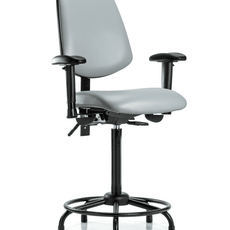 Vinyl Chair - High Bench Height with Round Tube Base, Medium Back, Adjustable Arms, & Stationary Glides in Dove Trailblazer Vinyl - VHBCH-MB-RT-T0-A1-RG-8567
