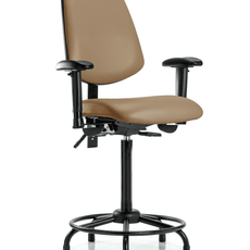 Vinyl Chair - High Bench Height with Round Tube Base, Medium Back, Adjustable Arms, & Stationary Glides in Taupe Trailblazer Vinyl - VHBCH-MB-RT-T0-A1-RG-8584