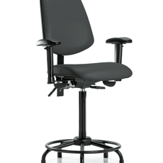 Vinyl Chair - High Bench Height with Round Tube Base, Medium Back, Adjustable Arms, & Stationary Glides in Charcoal Trailblazer Vinyl - VHBCH-MB-RT-T0-A1-RG-8605