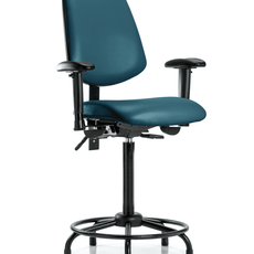 Vinyl Chair - High Bench Height with Round Tube Base, Medium Back, Adjustable Arms, & Stationary Glides in Marine Blue Supernova Vinyl - VHBCH-MB-RT-T0-A1-RG-8801