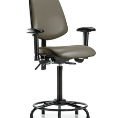 Vinyl Chair - High Bench Height with Round Tube Base, Medium Back, Adjustable Arms, & Stationary Glides in Taupe Supernova Vinyl - VHBCH-MB-RT-T0-A1-RG-8809