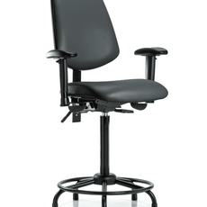 Vinyl Chair - High Bench Height with Round Tube Base, Medium Back, Adjustable Arms, & Stationary Glides in Carbon Supernova Vinyl - VHBCH-MB-RT-T0-A1-RG-8823