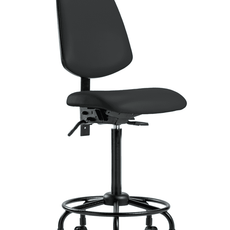 Vinyl Chair - High Bench Height with Round Tube Base, Medium Back, Seat Tilt, & Casters in Black Trailblazer Vinyl - VHBCH-MB-RT-T1-A0-RC-8540