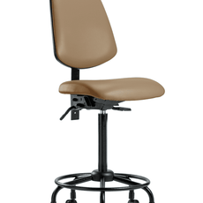 Vinyl Chair - High Bench Height with Round Tube Base, Medium Back, Seat Tilt, & Casters in Taupe Trailblazer Vinyl - VHBCH-MB-RT-T1-A0-RC-8584