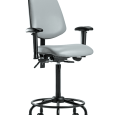 Vinyl Chair - High Bench Height with Round Tube Base, Medium Back, Seat Tilt, Adjustable Arms, & Casters in Dove Trailblazer Vinyl - VHBCH-MB-RT-T1-A1-RC-8567