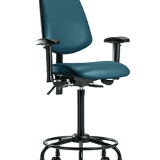 Vinyl Chair - High Bench Height with Round Tube Base, Medium Back, Seat Tilt, Adjustable Arms, & Casters in Marine Blue Supernova Vinyl - VHBCH-MB-RT-T1-A1-RC-8801