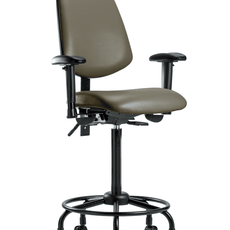 Vinyl Chair - High Bench Height with Round Tube Base, Medium Back, Seat Tilt, Adjustable Arms, & Casters in Taupe Supernova Vinyl - VHBCH-MB-RT-T1-A1-RC-8809