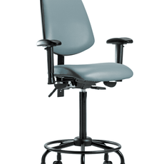Vinyl Chair - High Bench Height with Round Tube Base, Medium Back, Seat Tilt, Adjustable Arms, & Casters in Storm Supernova Vinyl - VHBCH-MB-RT-T1-A1-RC-8822