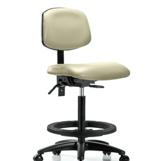Vinyl Chair - High Bench Height with Black Foot Ring & Casters in Adobe White Trailblazer Vinyl - VHBCH-RG-T0-A0-BF-RC-8501