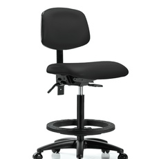 Vinyl Chair - High Bench Height with Black Foot Ring & Casters in Black Trailblazer Vinyl - VHBCH-RG-T0-A0-BF-RC-8540