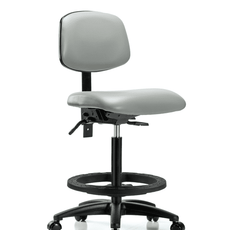 Vinyl Chair - High Bench Height with Black Foot Ring & Casters in Dove Trailblazer Vinyl - VHBCH-RG-T0-A0-BF-RC-8567