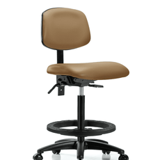 Vinyl Chair - High Bench Height with Black Foot Ring & Casters in Taupe Trailblazer Vinyl - VHBCH-RG-T0-A0-BF-RC-8584