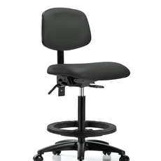 Vinyl Chair - High Bench Height with Black Foot Ring & Casters in Charcoal Trailblazer Vinyl - VHBCH-RG-T0-A0-BF-RC-8605