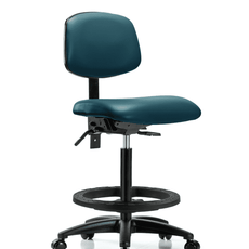 Vinyl Chair - High Bench Height with Black Foot Ring & Casters in Marine Blue Supernova Vinyl - VHBCH-RG-T0-A0-BF-RC-8801