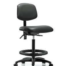 Vinyl Chair - High Bench Height with Black Foot Ring & Casters in Carbon Supernova Vinyl - VHBCH-RG-T0-A0-BF-RC-8823