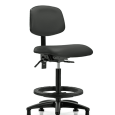 Vinyl Chair - High Bench Height with Black Foot Ring & Stationary Glides in Charcoal Trailblazer Vinyl - VHBCH-RG-T0-A0-BF-RG-8605