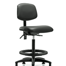 Vinyl Chair - High Bench Height with Black Foot Ring & Stationary Glides in Carbon Supernova Vinyl - VHBCH-RG-T0-A0-BF-RG-8823