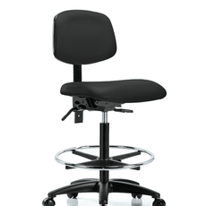 Vinyl Chair - High Bench Height with Chrome Foot Ring & Casters in Black Trailblazer Vinyl - VHBCH-RG-T0-A0-CF-RC-8540