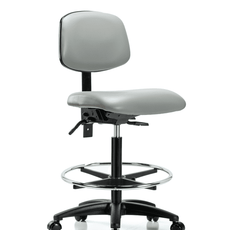 Vinyl Chair - High Bench Height with Chrome Foot Ring & Casters in Dove Trailblazer Vinyl - VHBCH-RG-T0-A0-CF-RC-8567