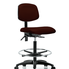 Vinyl Chair - High Bench Height with Chrome Foot Ring & Casters in Burgundy Trailblazer Vinyl - VHBCH-RG-T0-A0-CF-RC-8569