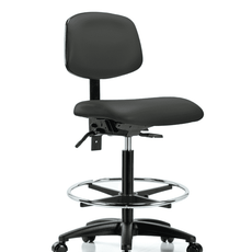Vinyl Chair - High Bench Height with Chrome Foot Ring & Casters in Charcoal Trailblazer Vinyl - VHBCH-RG-T0-A0-CF-RC-8605