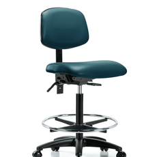 Vinyl Chair - High Bench Height with Chrome Foot Ring & Casters in Marine Blue Supernova Vinyl - VHBCH-RG-T0-A0-CF-RC-8801