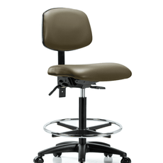 Vinyl Chair - High Bench Height with Chrome Foot Ring & Casters in Taupe Supernova Vinyl - VHBCH-RG-T0-A0-CF-RC-8809